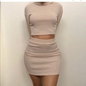 Nude crop top skirt set